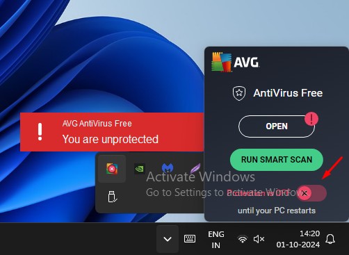 Выключите антивирус AVG